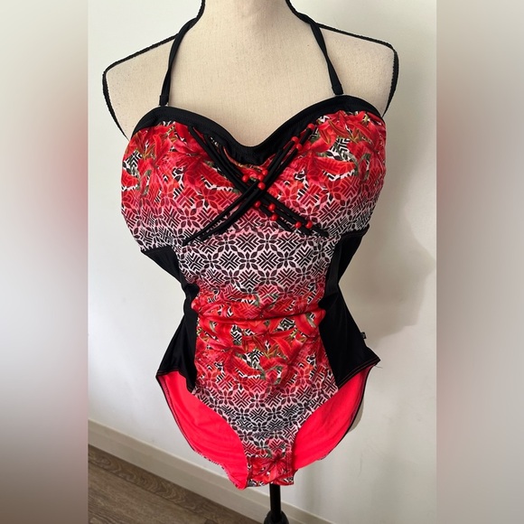 La vie en rose, orange and black one piece swimsuit SZ L - Picture 1 of 5
